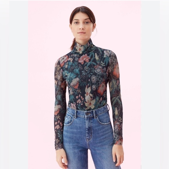 Rebecca Taylor Tops - REBECCA TAYLOR La Vie Faded Garden Mesh Top in Dark Navy Combo Large